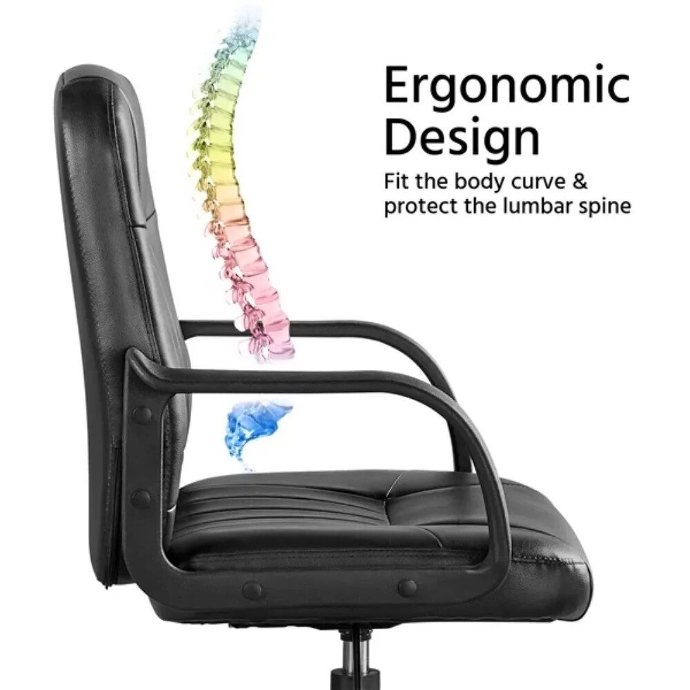 Adjustable Faux Leather Swivel Office Chair - Elevate Your Workspace Comfort Home Office Color : Black 