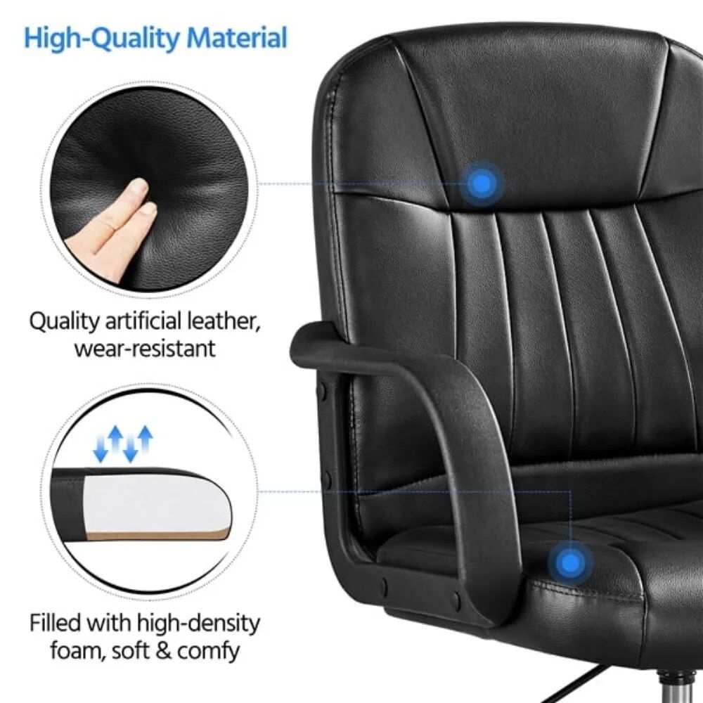 Adjustable Faux Leather Swivel Office Chair - Elevate Your Workspace Comfort Home Office Color : Black 