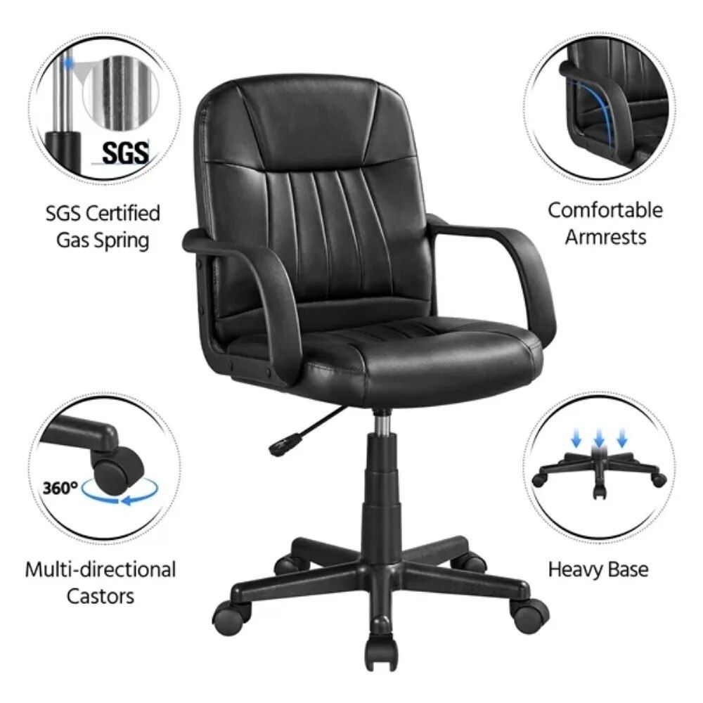 Adjustable Faux Leather Swivel Office Chair - Elevate Your Workspace Comfort Home Office Color : Black 