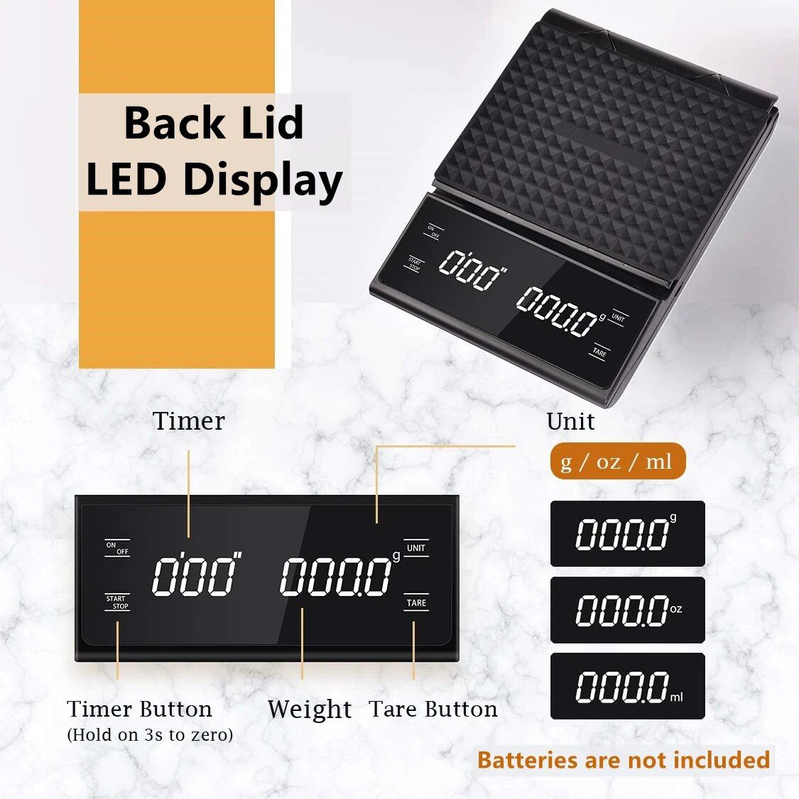 Digital Kitchen & Coffee Scale with Precision Timer Kitchen & Dining Color : Red 3kg 0.1g|Black 3kg 0.1g 