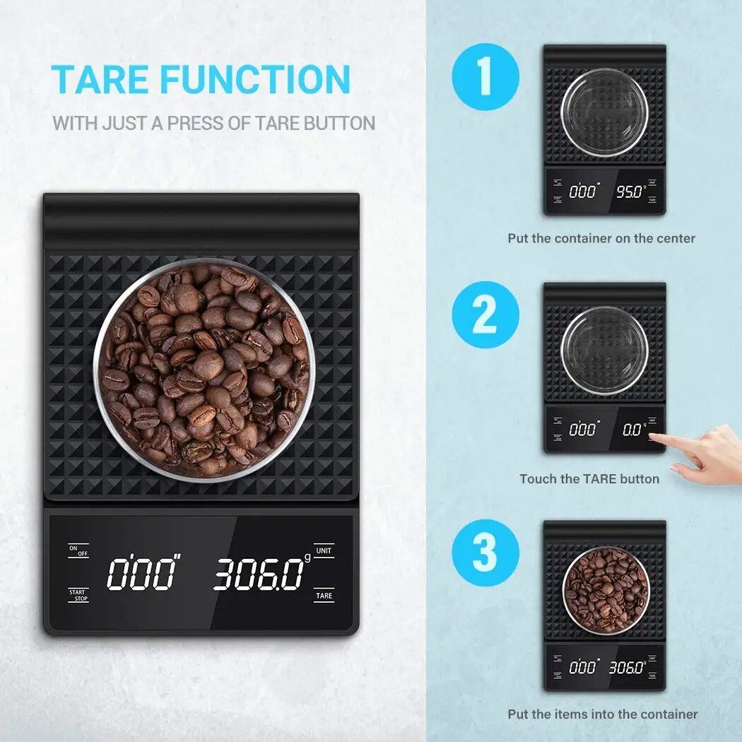 Digital Kitchen & Coffee Scale with Precision Timer Kitchen & Dining Color : Red 3kg 0.1g|Black 3kg 0.1g 