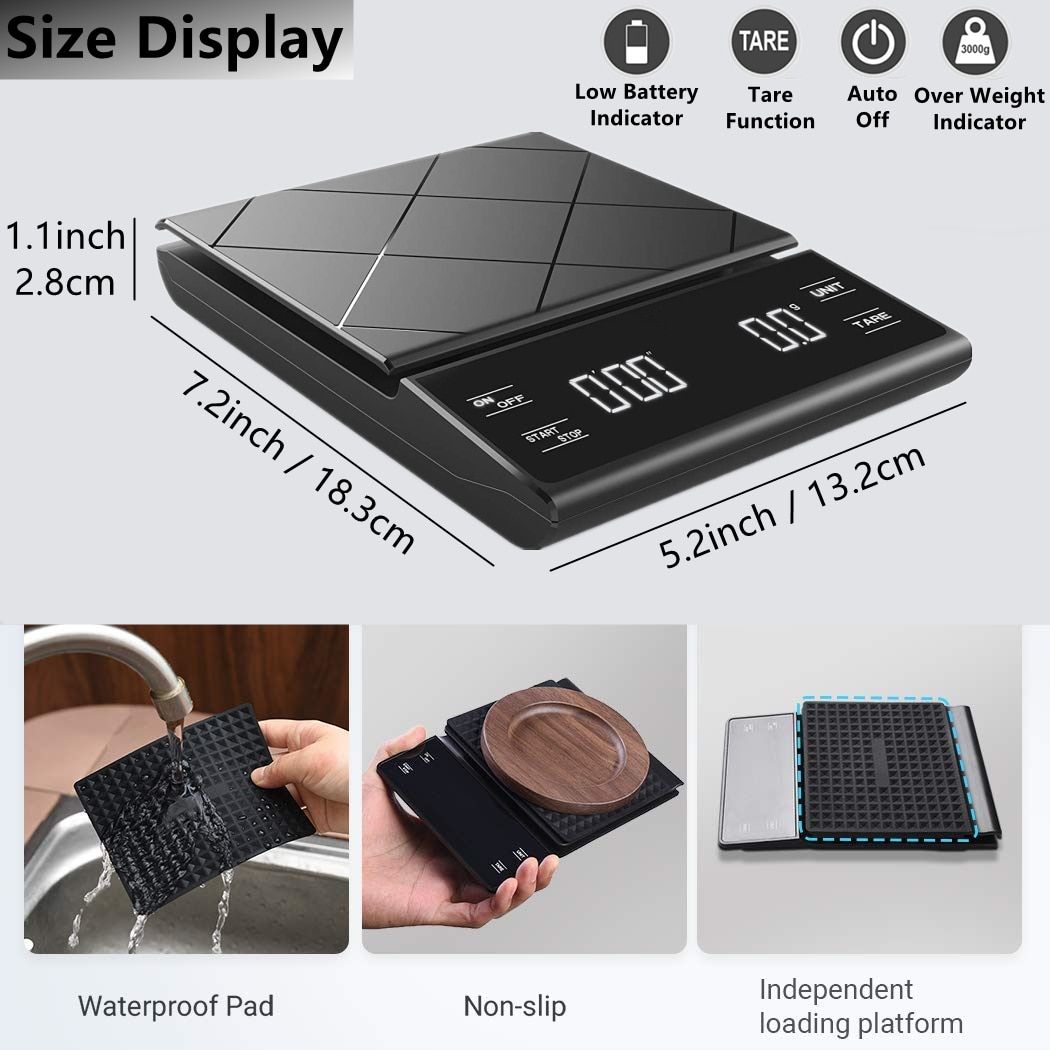Digital Kitchen & Coffee Scale with Precision Timer Kitchen & Dining Color : Red 3kg 0.1g|Black 3kg 0.1g 