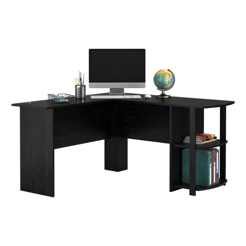 Efficient L-Shaped Black Oak Desk with Bookshelves for Home Office Home Office Color : Black oak|White 