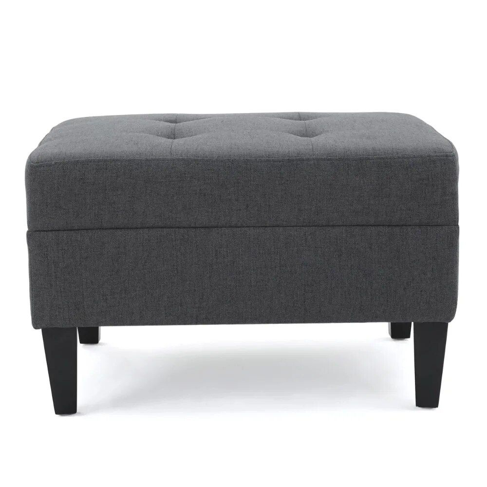 Elegant Dark Grey Fabric Tufted Ottoman Home Decor  