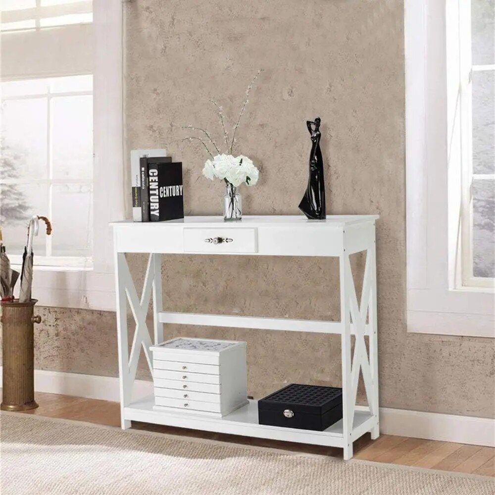 Elegant Farmhouse Console Table with Drawer and Shelf Home Decor  