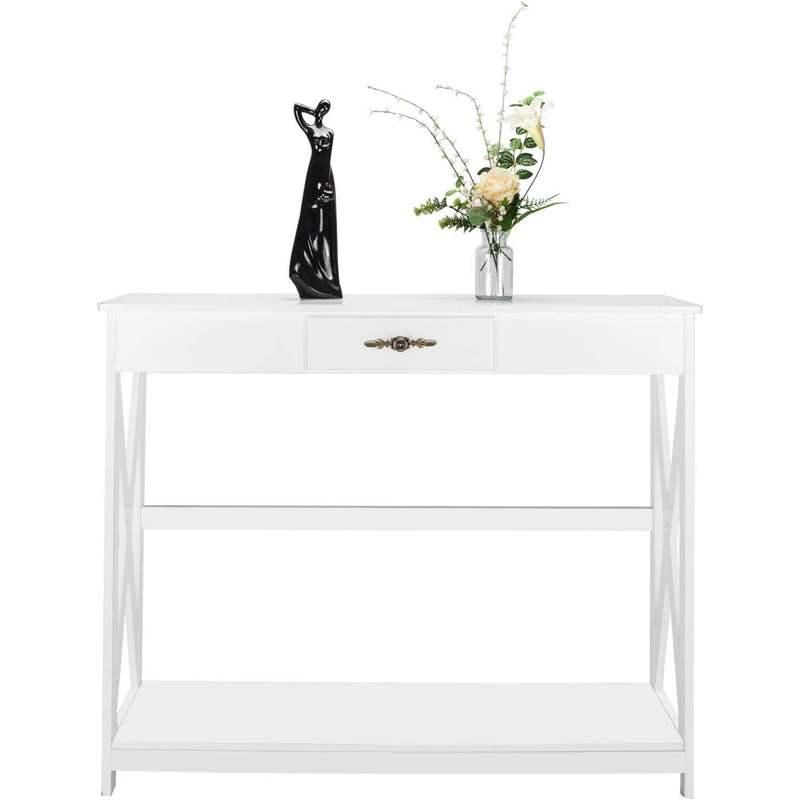 Elegant Farmhouse Console Table with Drawer and Shelf Home Decor  