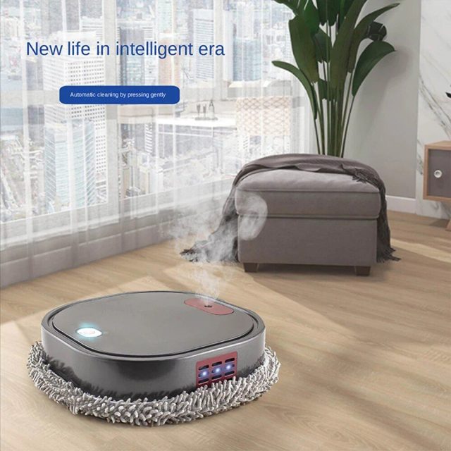 Intelligent Wet & Dry Mopping Robot with UV Cleaning & Humidification Spray Household Supplies Color : Grey