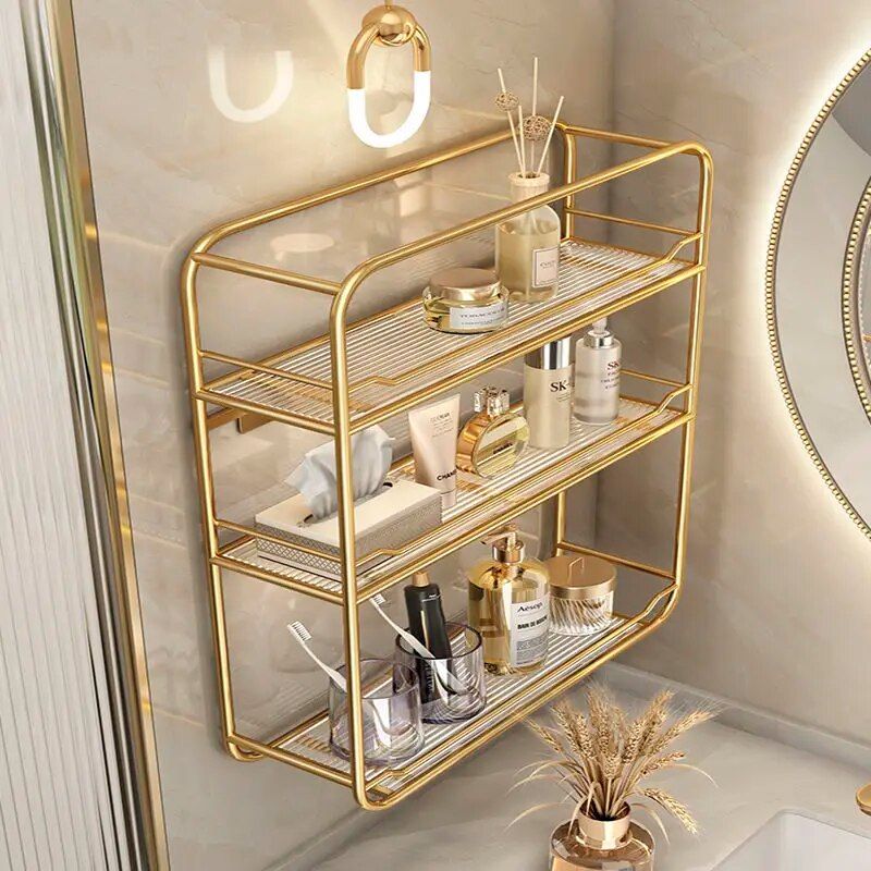 Luxurious Gold Three-Layer Wall Mounted Bathroom Shelf Home Decor Type : 1|2|3 