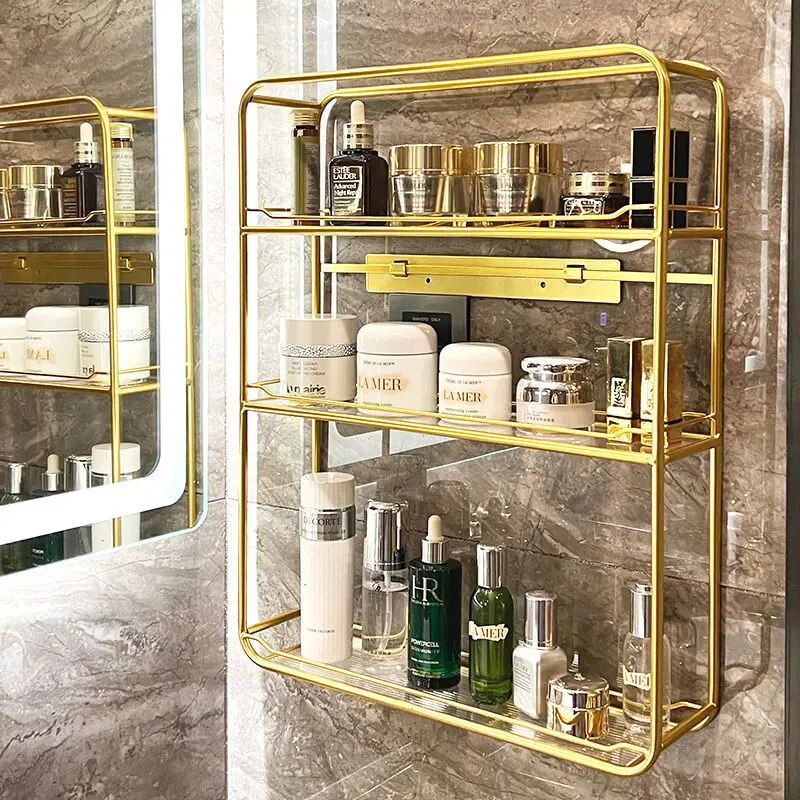 Luxurious Gold Three-Layer Wall Mounted Bathroom Shelf Home Decor Type : 1|2|3 