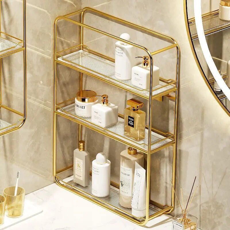 Luxurious Gold Three-Layer Wall Mounted Bathroom Shelf Home Decor Type : 1|2|3 