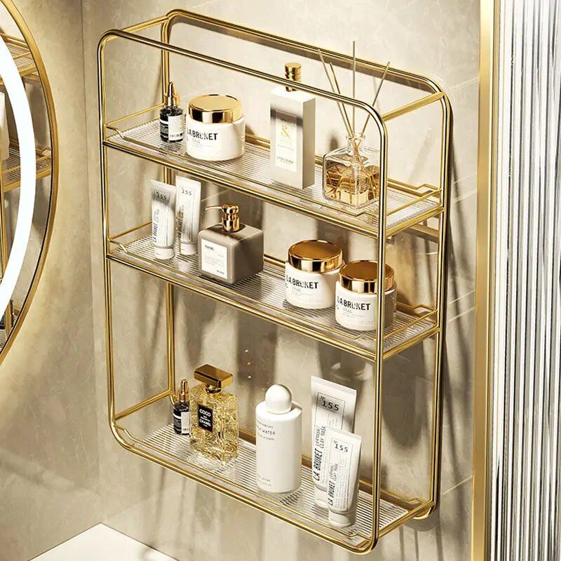 Luxurious Gold Three-Layer Wall Mounted Bathroom Shelf Home Decor Type : 1|2|3 