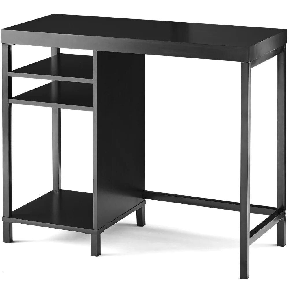 Modern Black Metal Frame Computer Desk with Cube Storage and Open Shelves Home Decor Color : Canyon walnut|Black 