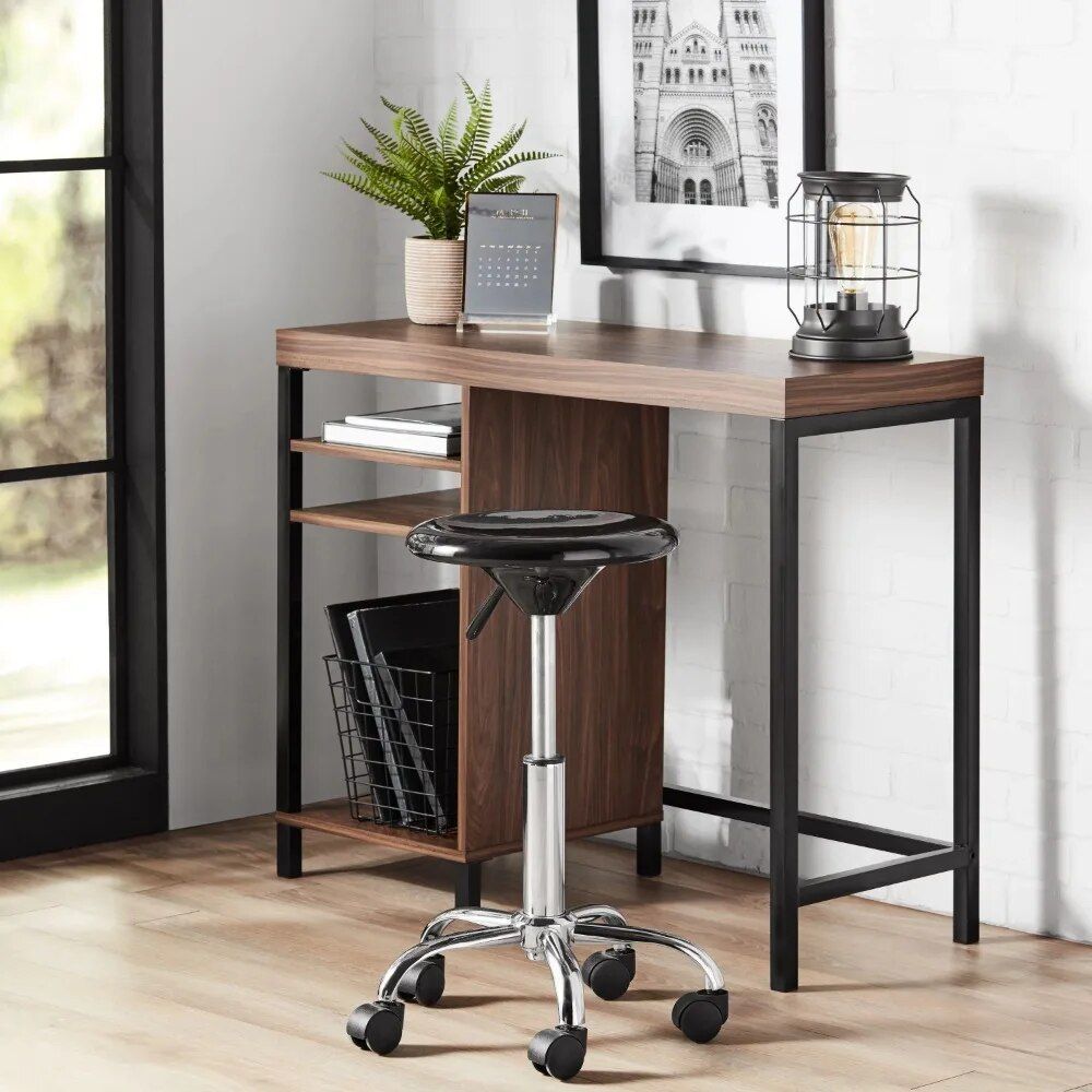 Modern Black Metal Frame Computer Desk with Cube Storage and Open Shelves Home Decor Color : Canyon walnut|Black 