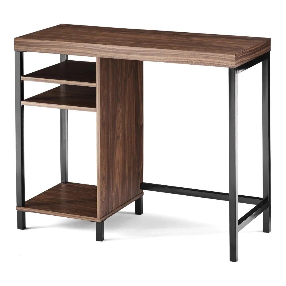 Modern Black Metal Frame Computer Desk with Cube Storage and Open Shelves Home Decor Color : Canyon walnut|Black 