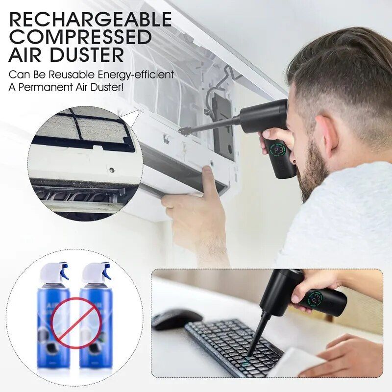 Rechargeable Wireless Air Duster & Vacuum Cleaner 2-in-1 for Electronics Home Office Color : Black  