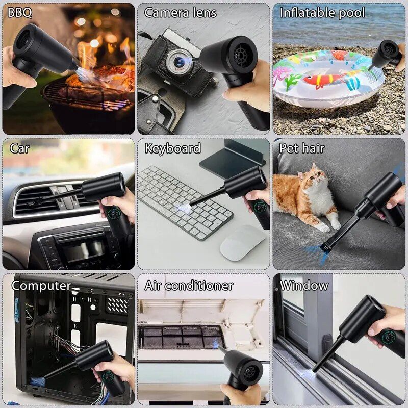 Rechargeable Wireless Air Duster & Vacuum Cleaner 2-in-1 for Electronics Home Office Color : Black  