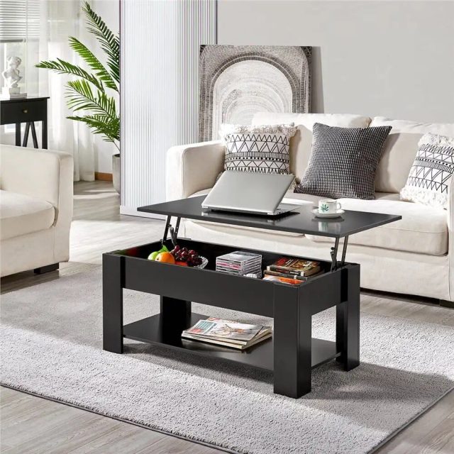 Sleek 38.6" Lift Top Coffee Table with Storage Home Decor Color: Black