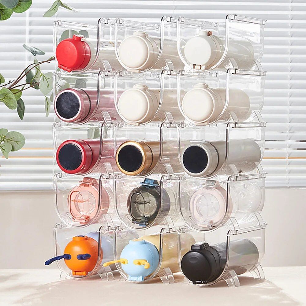 Transparent Water Bottle Organizer Stackable Bottle Storage Kitchen & Dining Grid : Single grid|2 rows|3 rows 