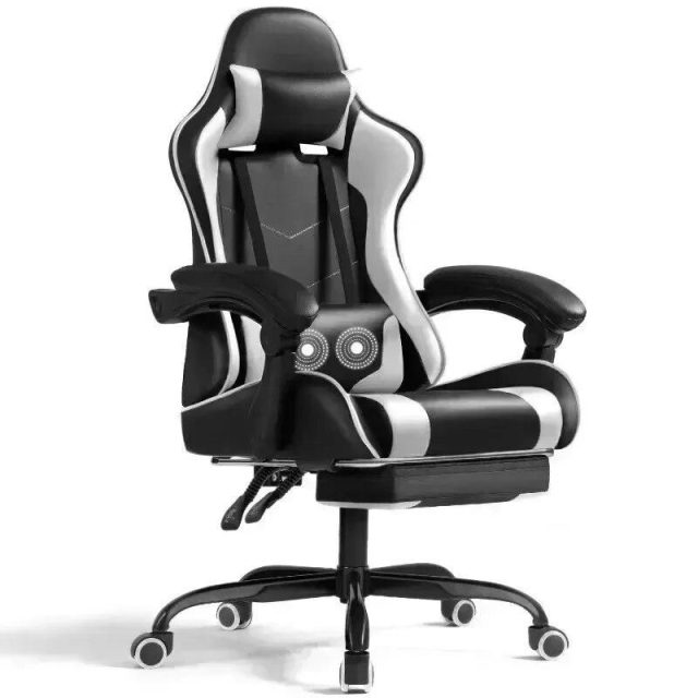 Ultimate Comfort PU Leather Gaming Chair with Massage Lumbar Support and Extendable Footrest Home Decor