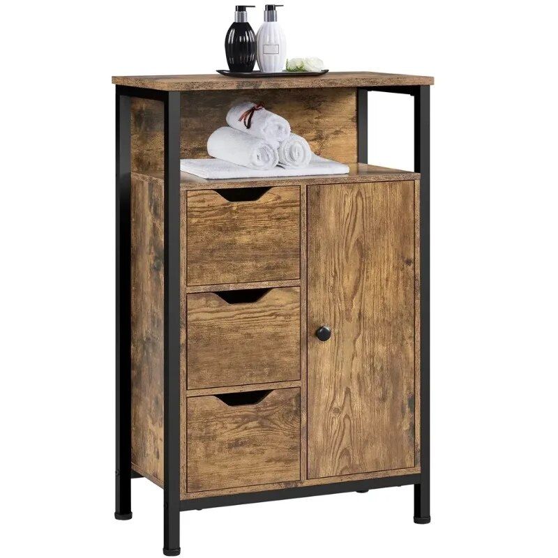 Versatile Wooden Storage Cabinet with Drawers & Shelves for Home Organization Home Decor Color : Gray|Rustic brown 