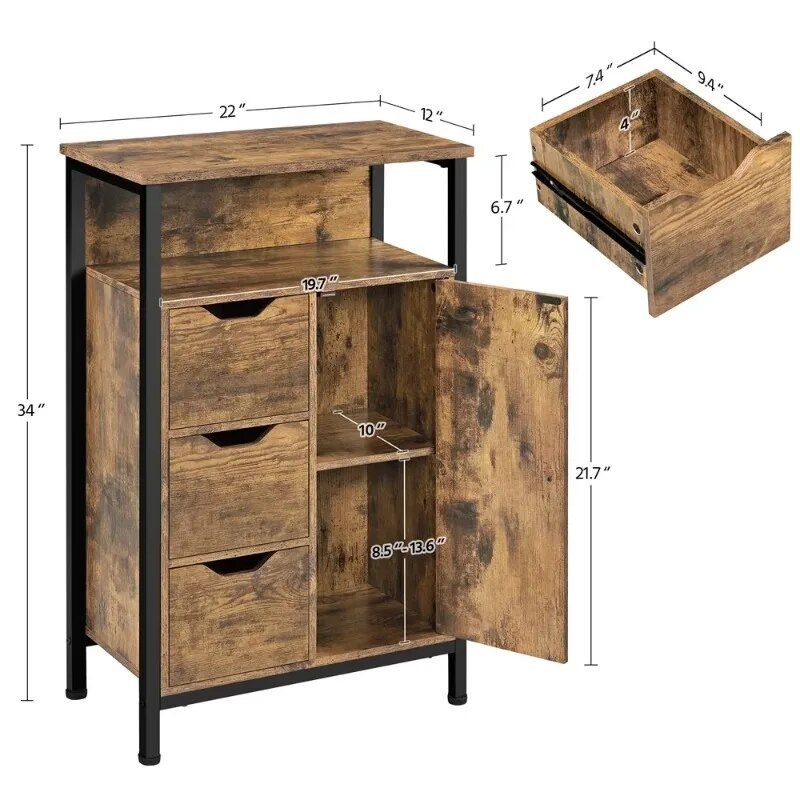 Versatile Wooden Storage Cabinet with Drawers & Shelves for Home Organization Home Decor Color : Gray|Rustic brown 
