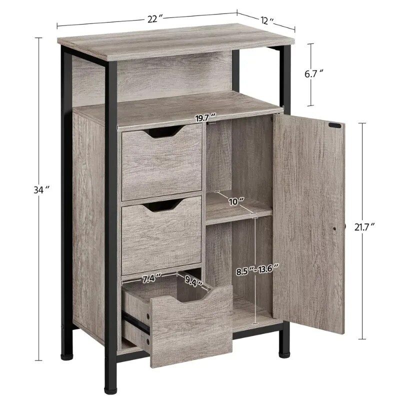 Versatile Wooden Storage Cabinet with Drawers & Shelves for Home Organization Home Decor Color : Gray|Rustic brown 