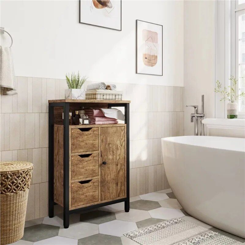 Versatile Wooden Storage Cabinet with Drawers & Shelves for Home Organization Home Decor Color : Gray|Rustic brown 