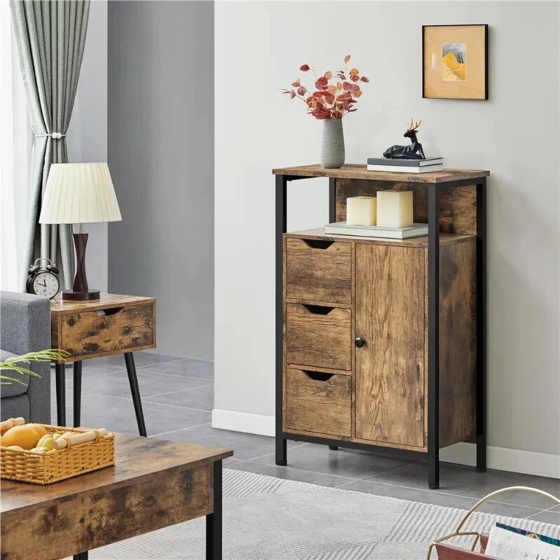 Versatile Wooden Storage Cabinet with Drawers & Shelves for Home Organization Home Decor Color : Gray|Rustic brown 