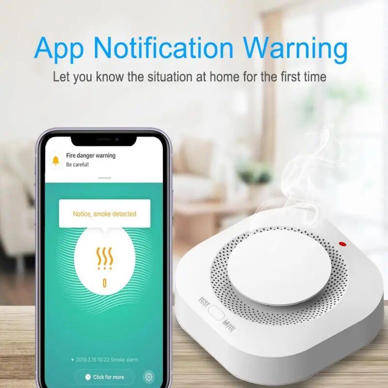 WiFi-Enabled Smart Smoke Detector with 90DB Alarm & Fire Sensor Household Supplies  