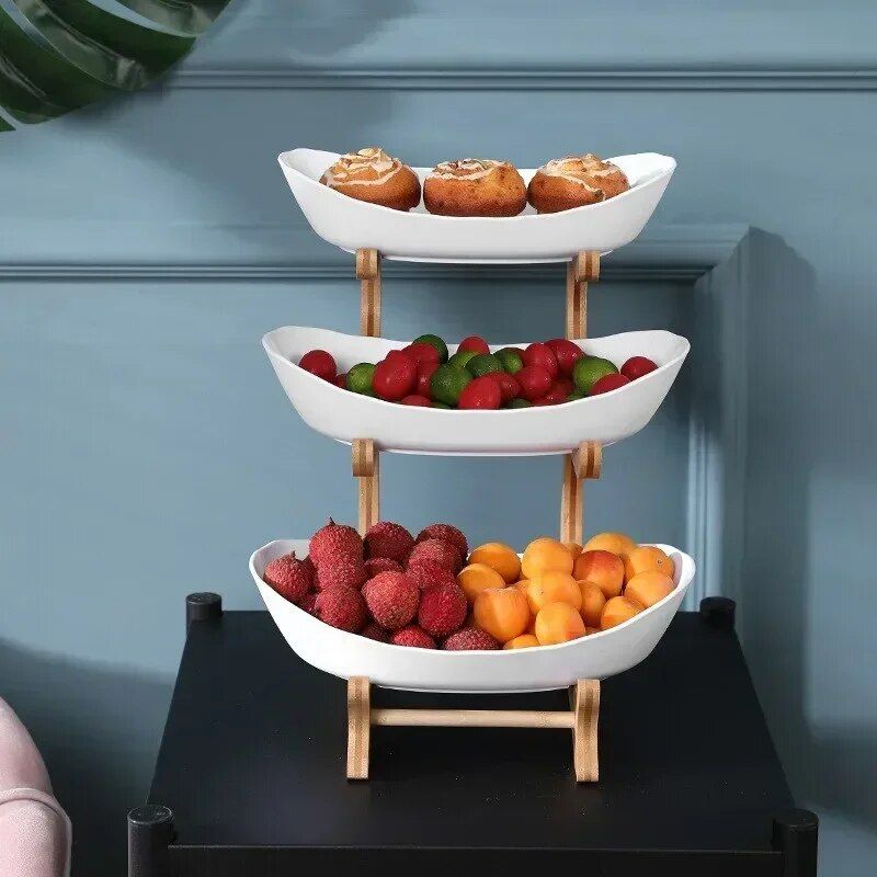 Multi-Layer Fruit and Snack Organizer: Elegant Oval Shaped Kitchen Stand Kitchen & Dining Model : Green 2 layer|White 2 layer|Beige 2 layer|Green 3 layer|White 3 layer|Beige 3 layer 