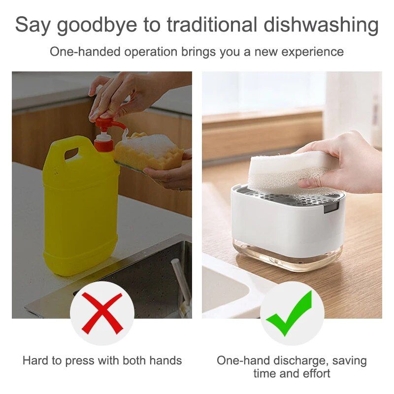Eco-Friendly 2-in-1 Dish Soap Dispenser with Sponge Holder Home Essentials Color : White|Black 