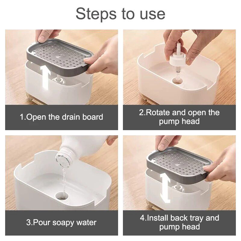 Eco-Friendly 2-in-1 Dish Soap Dispenser with Sponge Holder Home Essentials Color : White|Black 