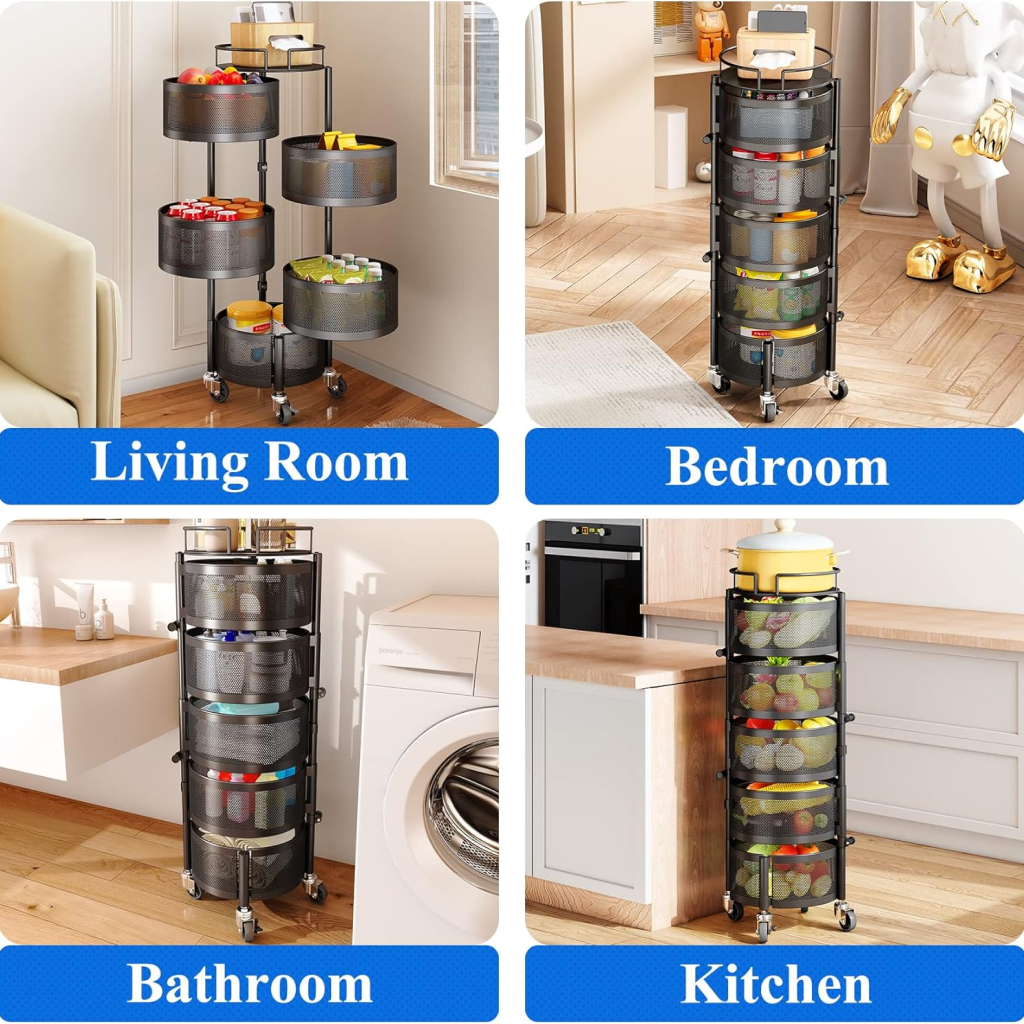 5-Tier Rotating Fruit and Vegetable Basket with Metal Lid Kitchen & Dining New Arrivals Color : Black 