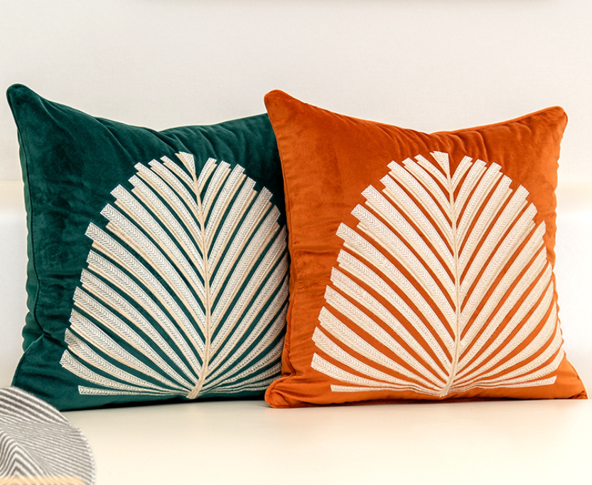 Luxury Modern Tree Leaves Embroidery Velvet Cushion Cover Home Decor New Arrivals Size : 45x45cm|50x50cm 