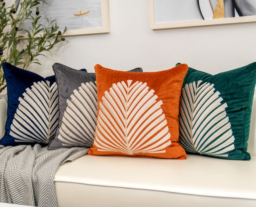 Luxury Modern Tree Leaves Embroidery Velvet Cushion Cover Home Decor New Arrivals Size : 45x45cm|50x50cm 